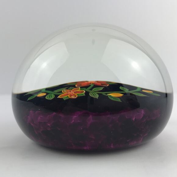 Perthshire 1999C Amber Flower Lampwork Garland Amethyst-Red Ground Paperweight - Picture 5 of 14